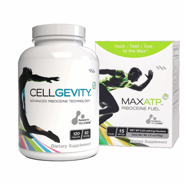 Image of a bottle of Cellgevity and a box of MaxATP